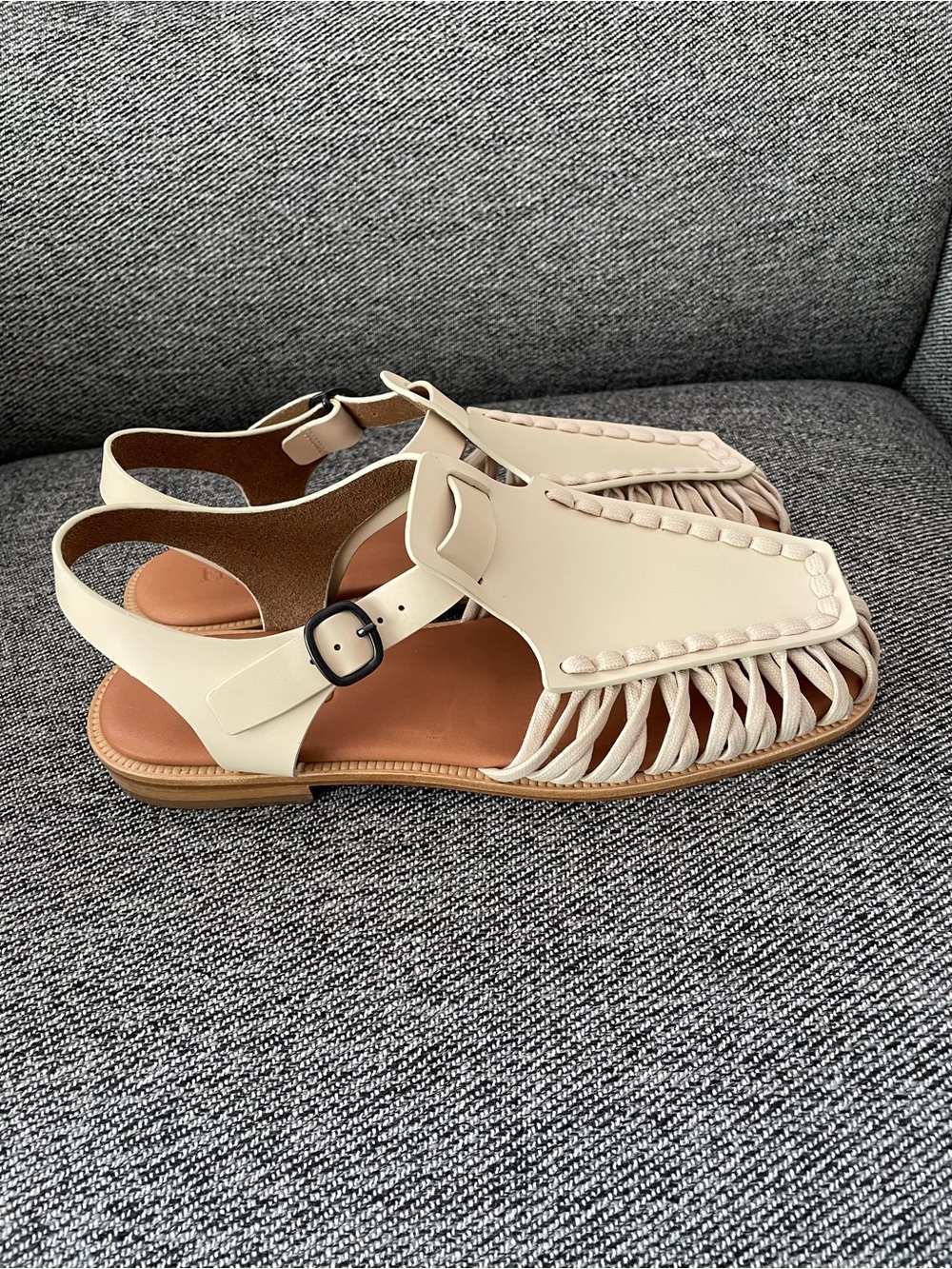 NWT Hereu ALARO square toe caged sandals cream 40 - Picture 7 of 13
